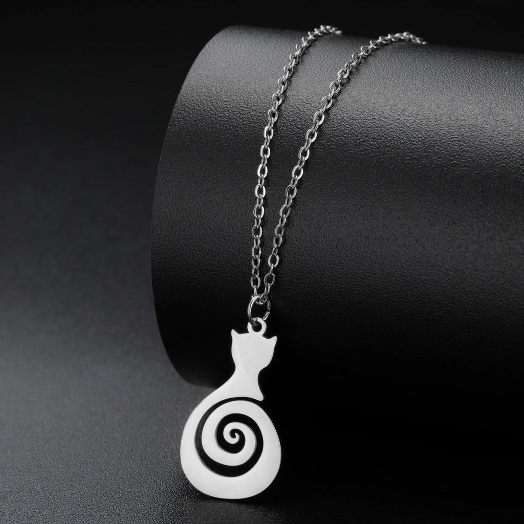 Cazador Cat Kitten Cute Swirl Spiral Tail Necklace Stainless Steel Pendant Women's Necklace Jewelry Birthday Gifts 2025 Trendy