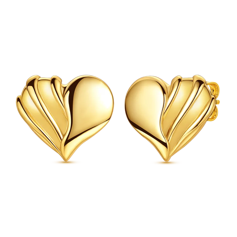 925 Sterling Silver Golden Love Stud Earrings for Women Girl Ear Studs Fine Jewelry Fashion Luxury Anniversary