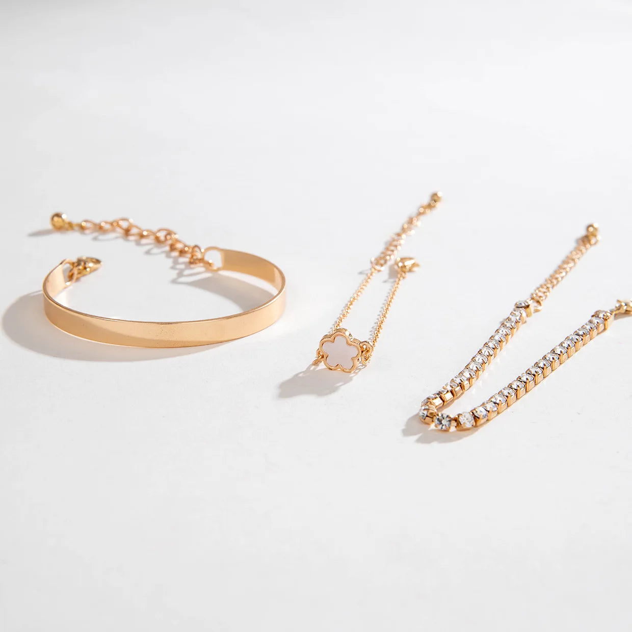 3Pcs/ Set Bohemia Minimalism Metal Rhinestone Chain Bracelet Set for Women Metal Bangle Gold Color Jewelry Gifts