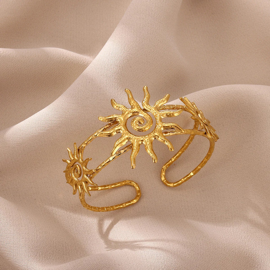 Spiral Hollow Sun Cuff Bracelet For Women Elegant Gold Stainless Steel Waterproof Fashion Bangle Jewelry Party Gift Брасле