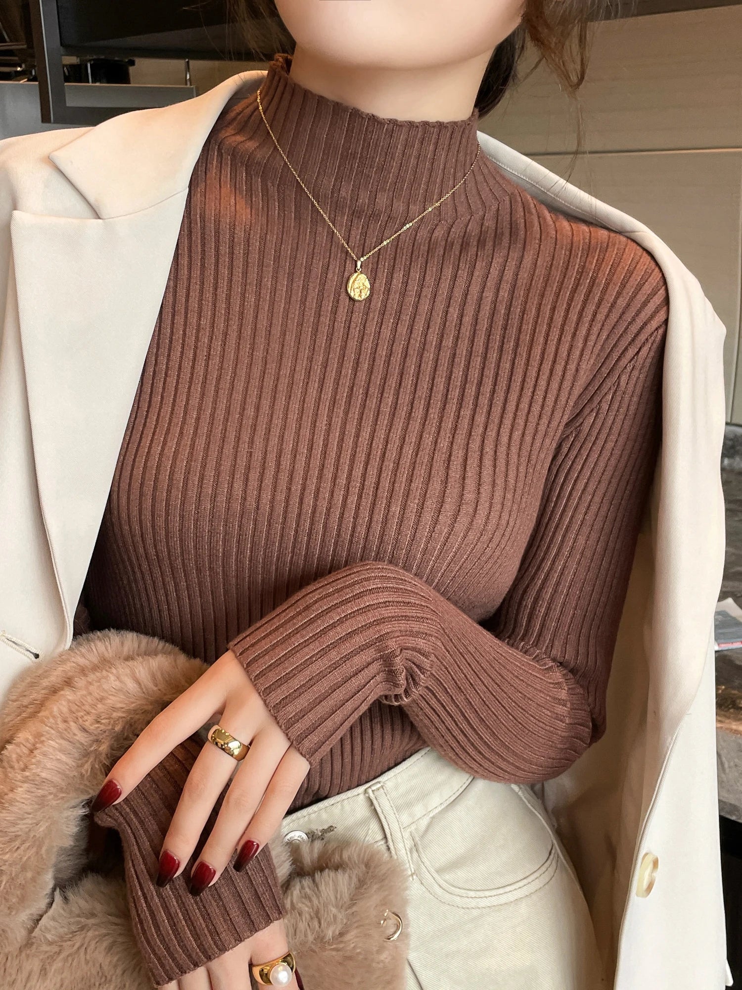 Solid Color Slim Tops Chic Autumn Winter 2025 Pullovers Women Long Sleeve Casual Turtleneck Warm Basic Sweater Knit Jumpers