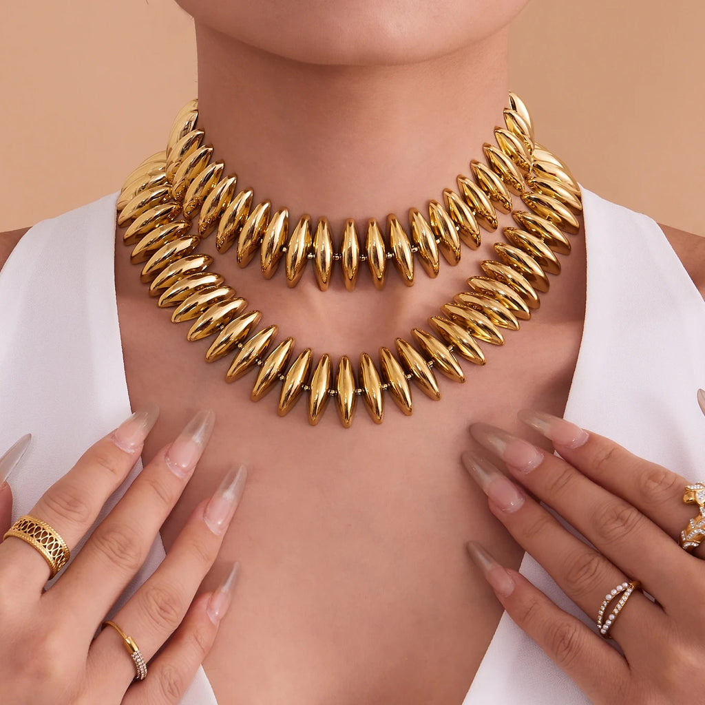 Gold Color Silver Thick Bar Chain Necklace Choker For Women Stainless Steel 18K Gold-Plated Bracelet Femme Waterproof Jewelry