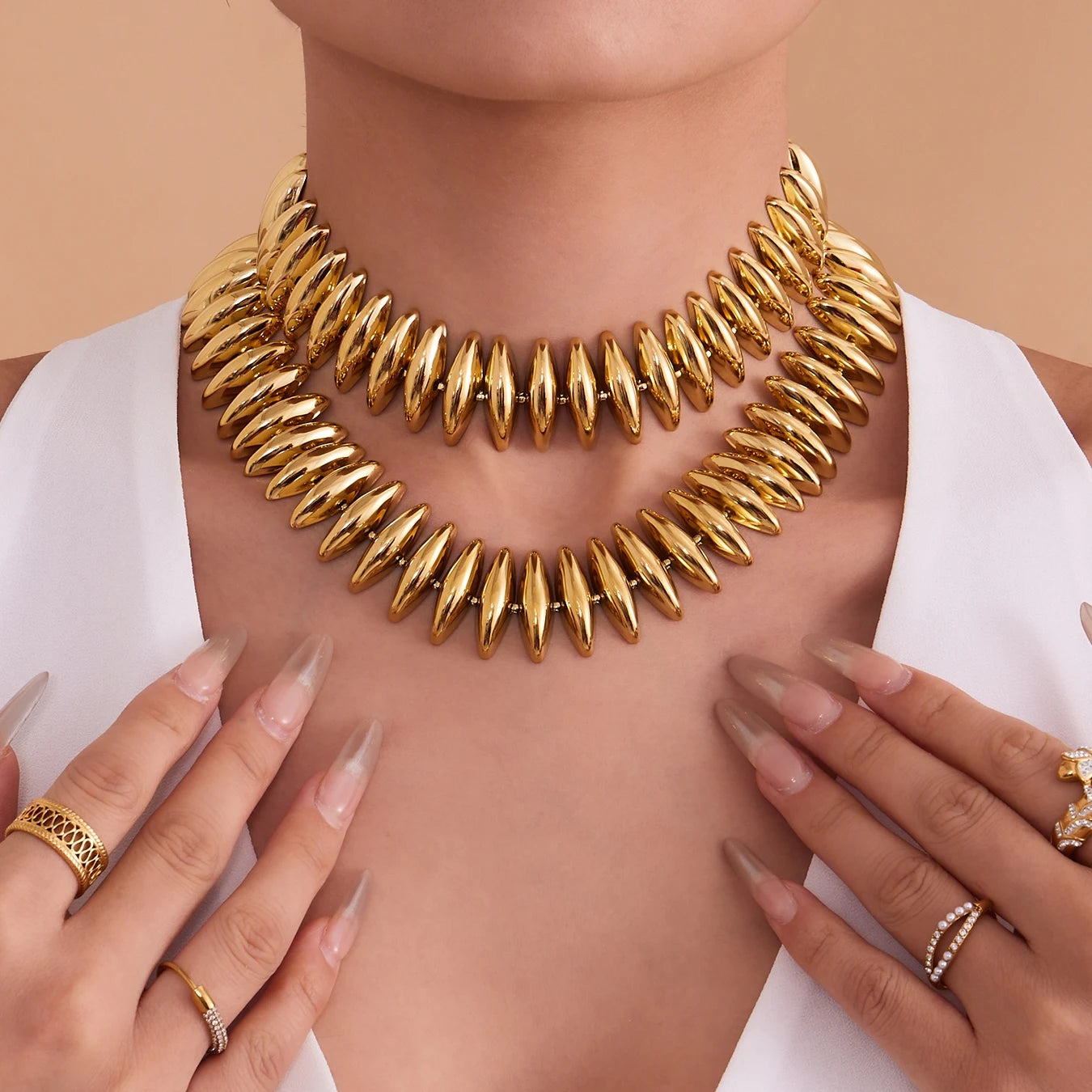 Gold Color Silver Thick Bar Chain Necklace Choker For Women Stainless Steel 18K Gold-Plated Bracelet Femme Waterproof Jewelry