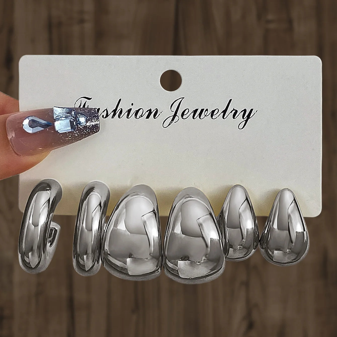 6pcs Stainless Steel Waterdrop Hoop Earring Set for Women European and American Minimalist Smooth Circle Drop Earring Jewelry