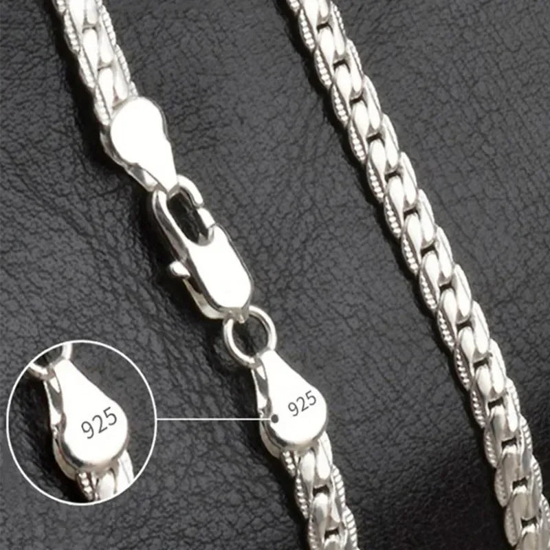 925 Sterling Silver 6MM Full Sideways Chain Necklace for Women Men Fashion 8/18/20/22/24 Inch Jewelry Sets Wedding Jewelry Gift