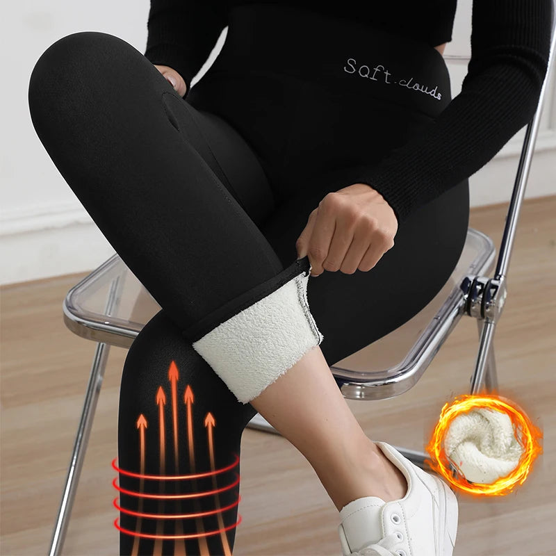 S-XL Autumn Winter Women Fleece Leggings Letter Embroidery Design Warm Velvet Thicken High Waist Butt-Lifting Tights Casual Wear