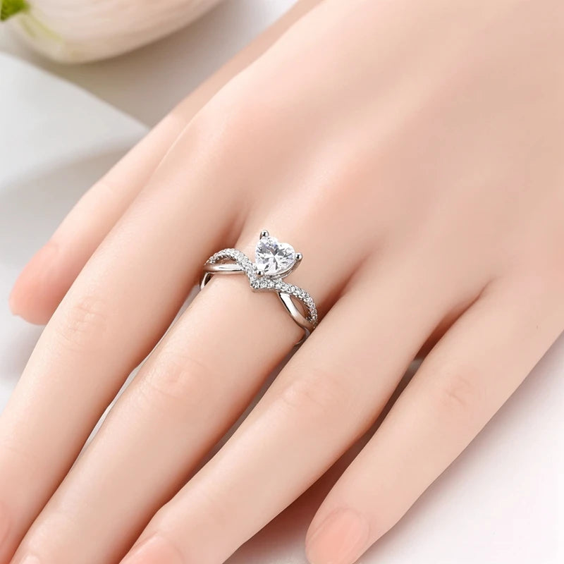 925 Sterling Silver Rings Love Zircon Open Ring Wedding Ring Women Engagement Jewelry Anniversary Gifts