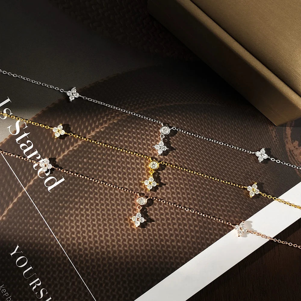 KNOBSPIN Moissanite Necklaces for Women Four Leaf Clover Diamond Pendant s925 Sterling Silver 18k Dainty Daily Necklace Jewelry