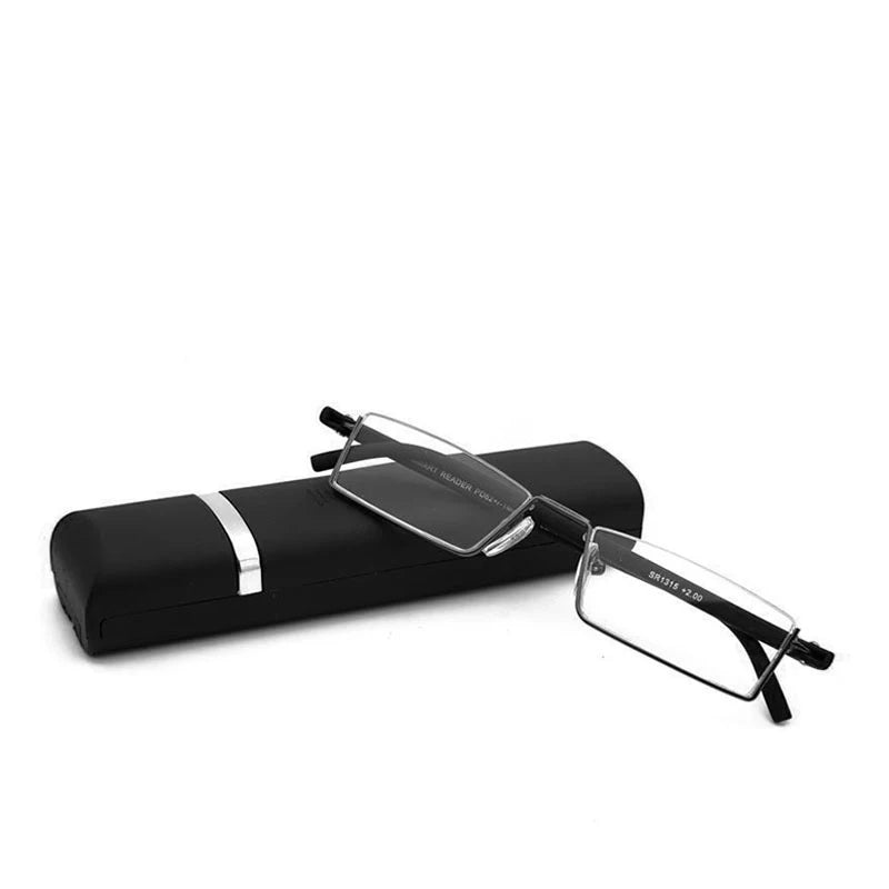 Metal Anti-Blue Light Reading Glasses Men Half Frame Prescription Eyeglasses Male Eyewear With Case +1.0 1.5 2.0 2.5 3.0 3.5 4.0