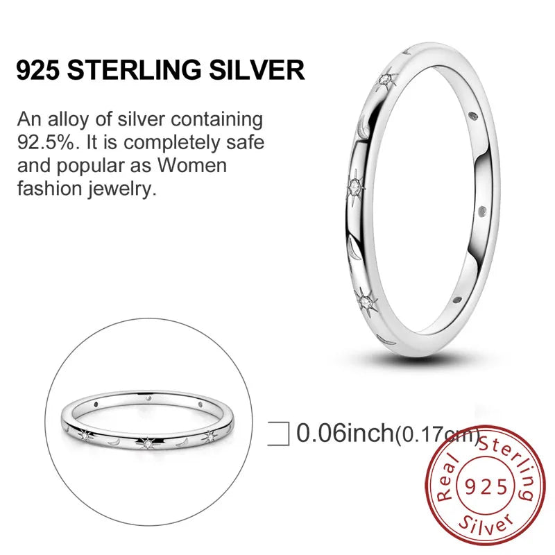 Rings Original 925 Sterling Silver Rings Bow Heart Sun Moon Star Zircon Rings For Women Jewelry Birthday Anniversary Gifts