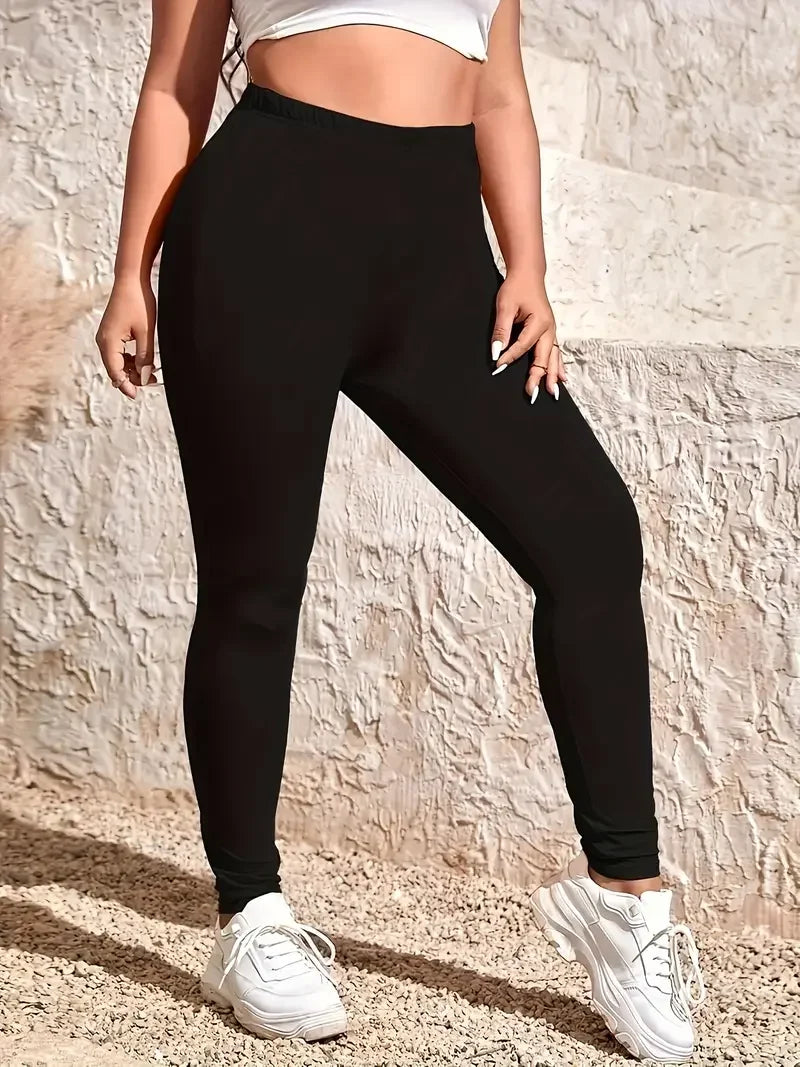 Plus Size Women's Black High-stretch Leggings Wear Nine-point Pants High-waisted Plus Fat Solid Color Small Feet Pants