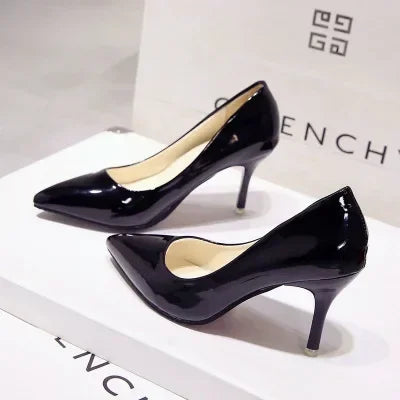 Nude Pumps for Women High Heel Shoes Female Fashion Patent Leather Sexy Pointed Toe Thin Heel Wedding Shoes Plus Size 34-44