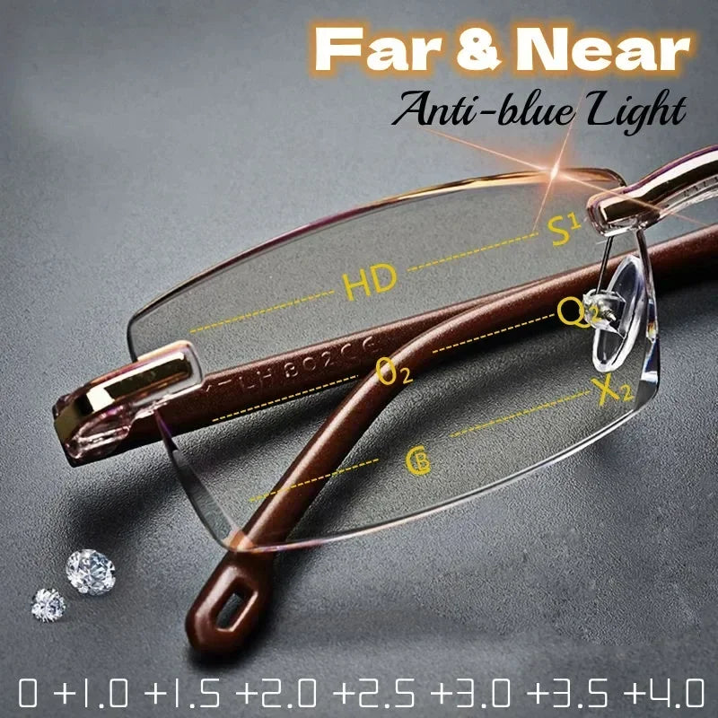 Far and Near Dual-use Reading Glasses High-tech Anti-blue Light Simple Slice Frameless Anti-radiation Reading Glasses 0 To +4.0