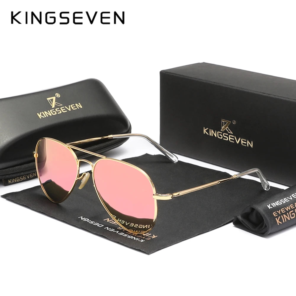 KINGSEVEN Pilot Alloy Sunglasses Polarization UV400 Anti-reflection Full Frame Parsnip Glasses Women Retro Luxury Eyewear