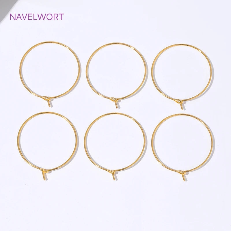 15mm-40mm18K Gold Plated Round Hoop Earrings,For Women Fashion Jewelry,Brass Big Circle Ear Wire Hoops,DIY Jewelry Making Craft