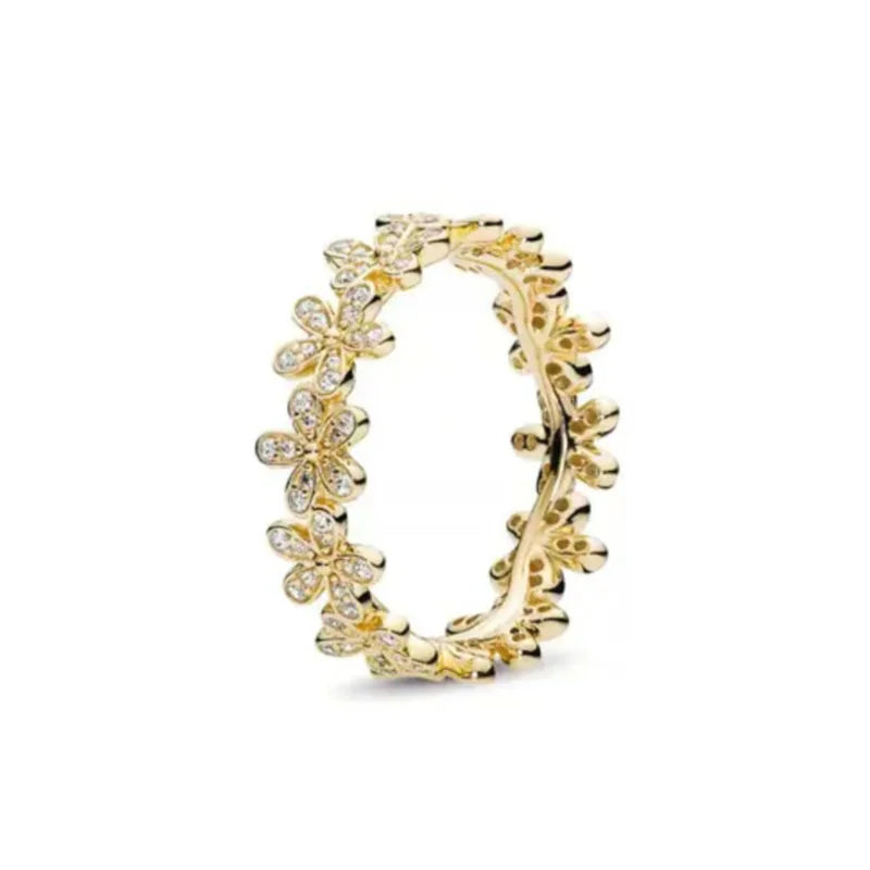 European New 925 Silver, Gold Series Bow Flower Ring Suitable For Exquisite High-Quality Jewelry For Women at Wedding Parties