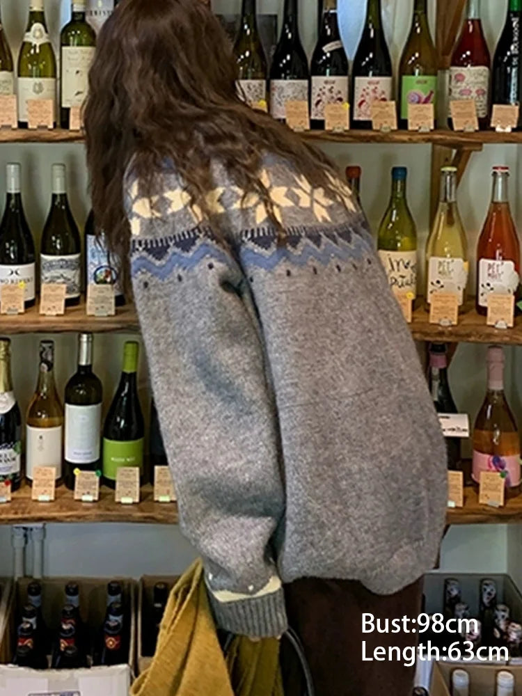 New Autumn Winter Printing Pullovers Knitted Sweater Women Casual Loose Long Sleeve Women's Sweaters Fashion Winter Clothes