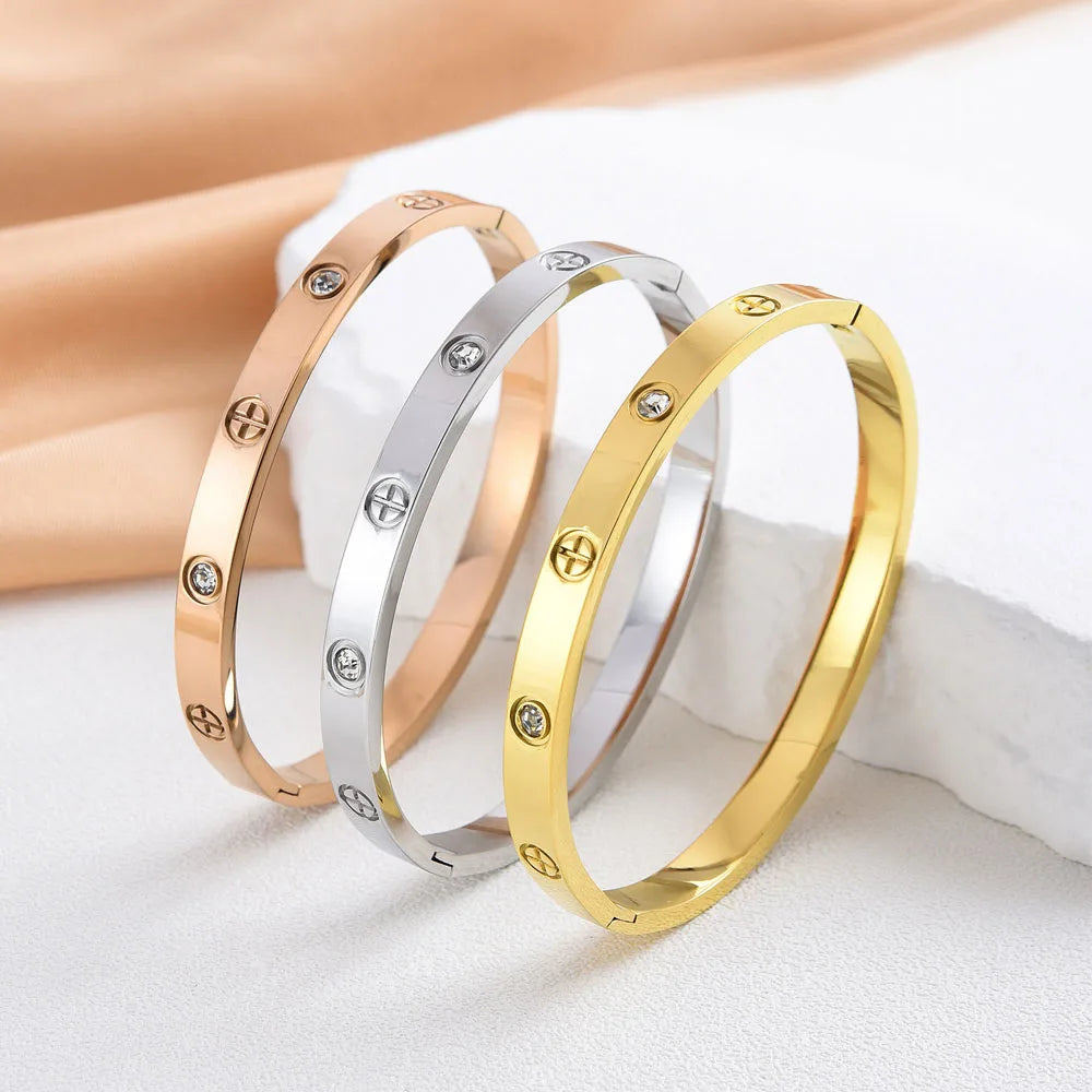 Waterproof Stainless Steel Cross Bangle for Women New Trend Couple Bracelet Luxury Jewelry Accessories Wedding Party Gift