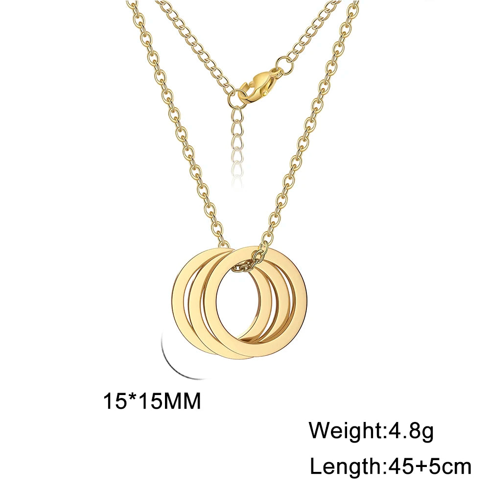 COOLTIME Custom Name Round Pendant Necklace Stainless Steel Trend Engraved Letter Necklace Jewelry Gift for Women