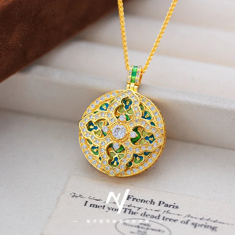 Gold Shop 9999 24K real gold foot gold dot diamond enamel gourd pendant necklace women's fashion design jewelry