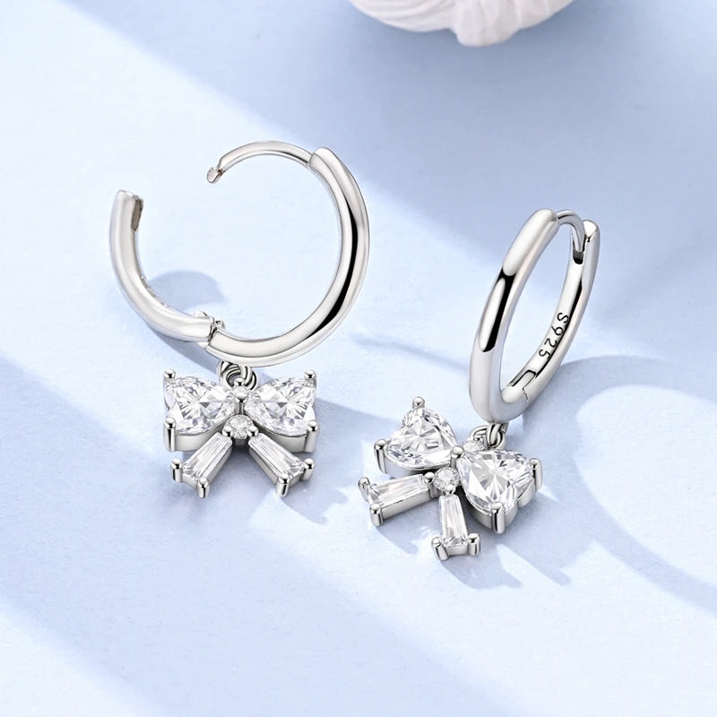 Original 925 Sterling Silver Bow Earrings Women 2025 Zircon Ear Studs Sparkling Pave Hoop Earring Anniversary Jewelry Gift