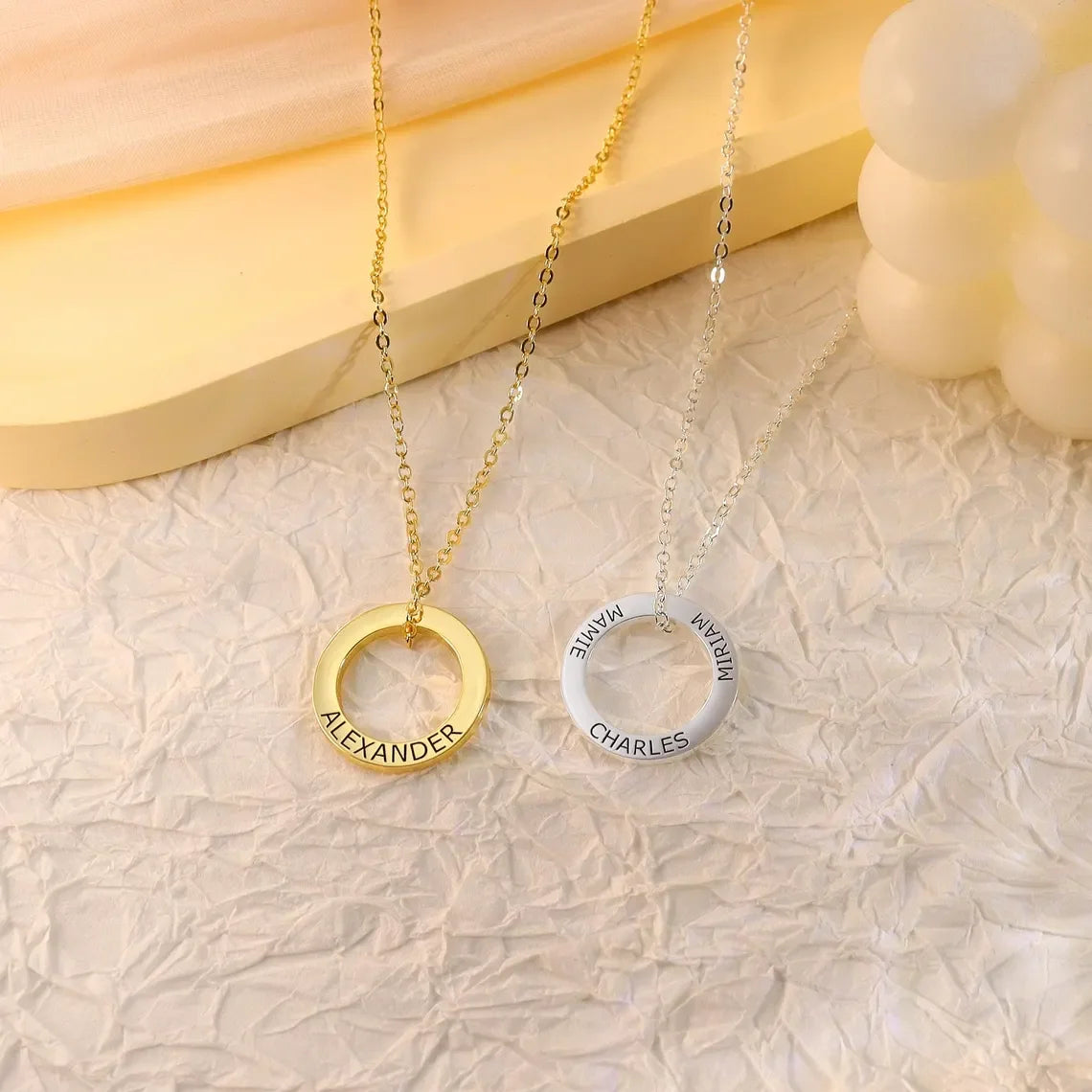 COOLTIME Custom Name Round Pendant Necklace Stainless Steel Trend Engraved Letter Necklace Jewelry Gift for Women