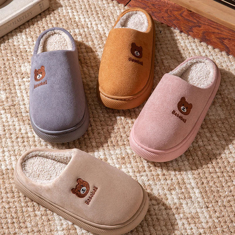 Winter Women's Indoor Slippers Warm Soft Soled Comfortable Outdoor Non Slip Suitable for Couples Cute Bear Bedroom Home Shoes