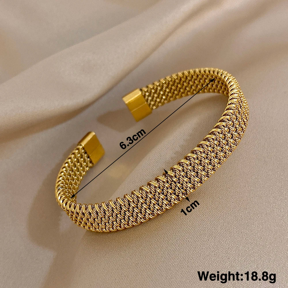 Vintage Golden Stainless Steel Weave Bracelet for Women Men Trendy 5 7 10 14mm Size Chunky Bangle Bracelets Waterproof Jewelry