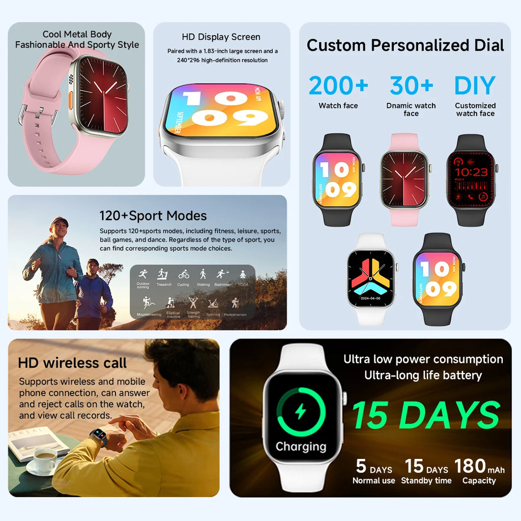 NEW Global Smartwatch For Apple Watch 1.83 Screen Multi Sport Mode Wireless Bluetooth Call Heart Rate Monitor For Men Women