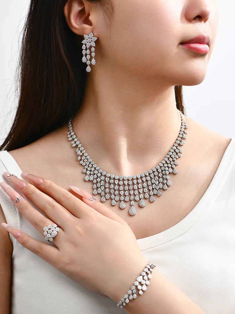 ATTAGEMS Real Moissanite Jewelry Set for Women D VVS1 S925 Sterling Silver Luxury Ring Earrings Bracelet Necklace  Wedding Gifts