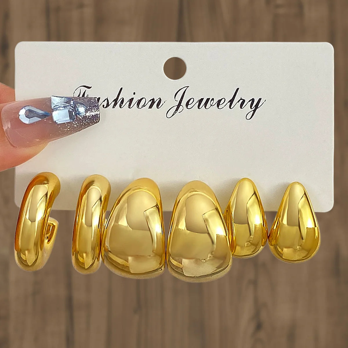 6pcs Stainless Steel Waterdrop Hoop Earring Set for Women European and American Minimalist Smooth Circle Drop Earring Jewelry