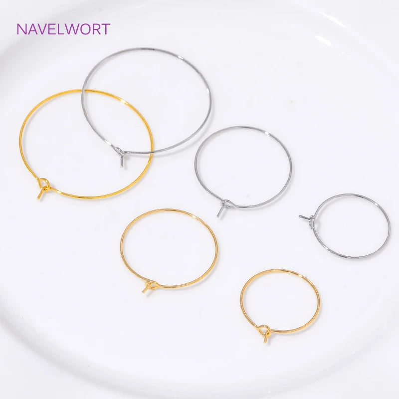 15mm-40mm18K Gold Plated Round Hoop Earrings,For Women Fashion Jewelry,Brass Big Circle Ear Wire Hoops,DIY Jewelry Making Craft