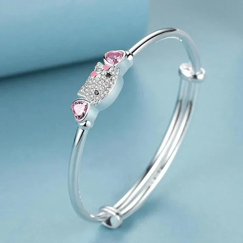 Sanrio Hello Kitty Necklace Anime Character Pink Peach Heart Crystal Cat Push-Pull Bracelet Pendant Couple Decoration Girl Gift