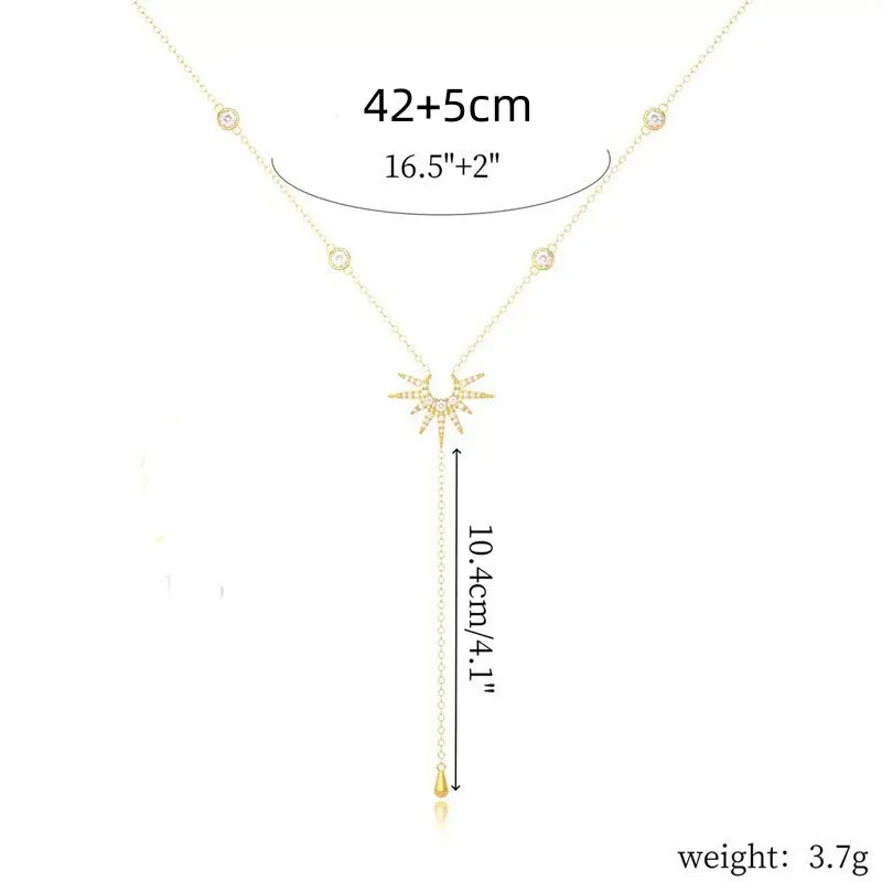 Vintage Gold Color Long Chain Water Drop Necklaces for Women Simple Metal Zircon Sun Geometric Tassel Choker Aesthetics Jewelry