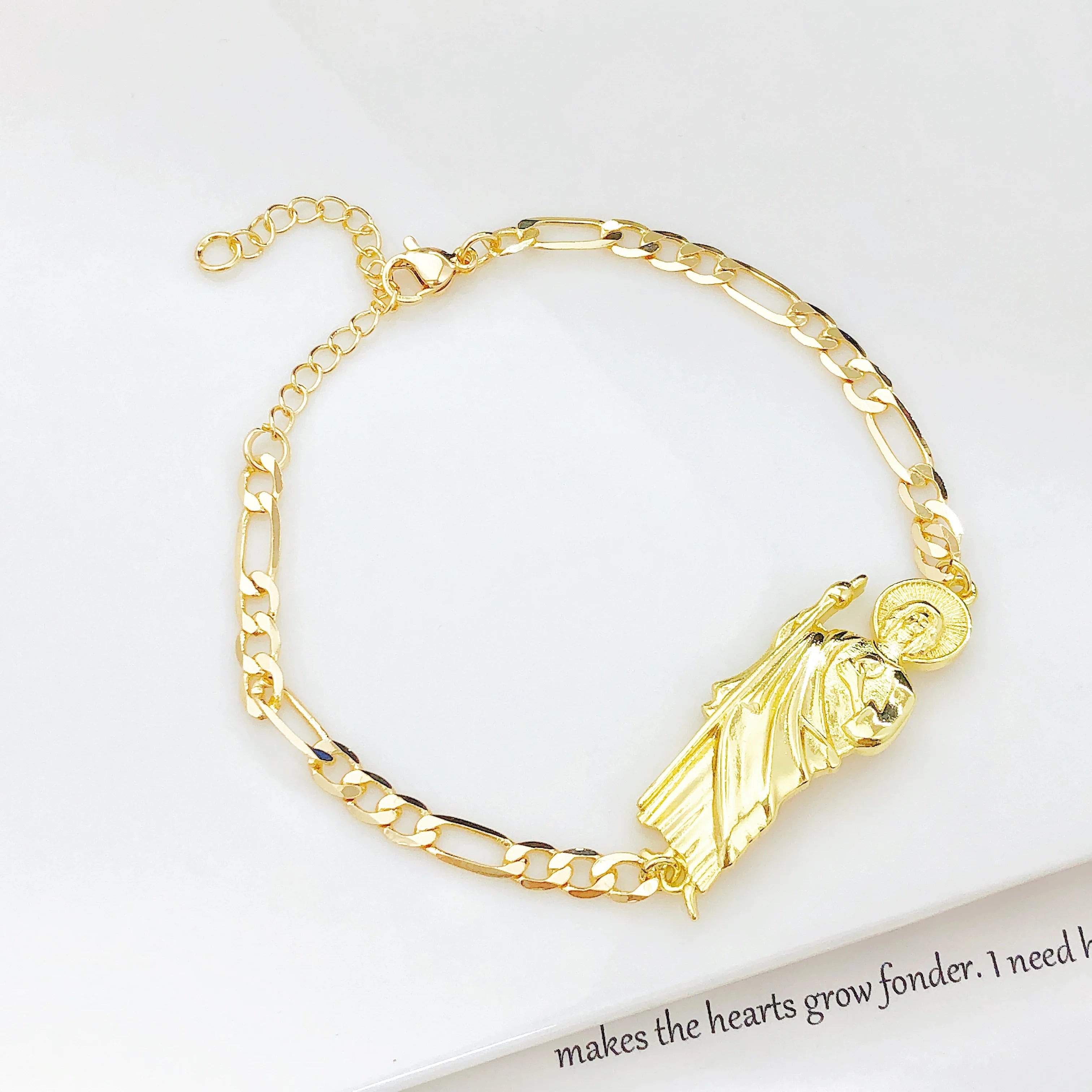 Simple Stylish St. Jude Gold Plated Women's Thin Bracelet Religious Jewelry for Daily Wear