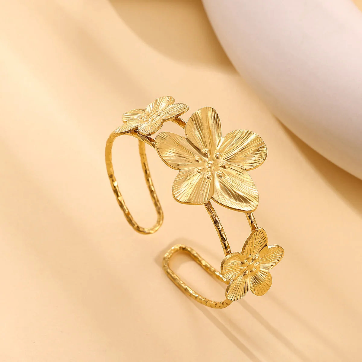 Chunky Adjust Double Layer Cuff Bracelet Women Punk 2025 Fashion Flower Sun Bangle Gold Color Stainless Steel Waterproof Jewelry