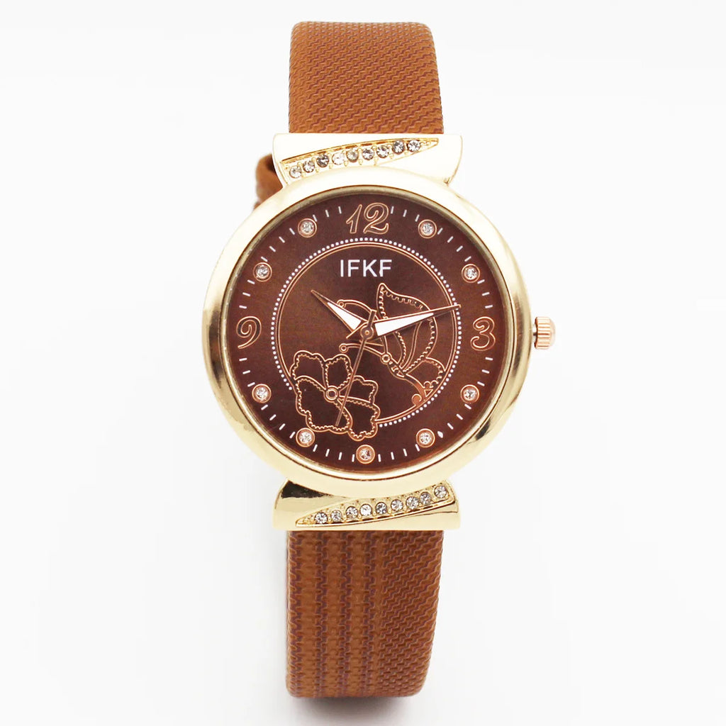 Elegant Rhinestone Butterfly Watch for Women Flower Quartz Crystal Dress Watch with Plaid Leather Strap Fashion Ladies Wristwatc