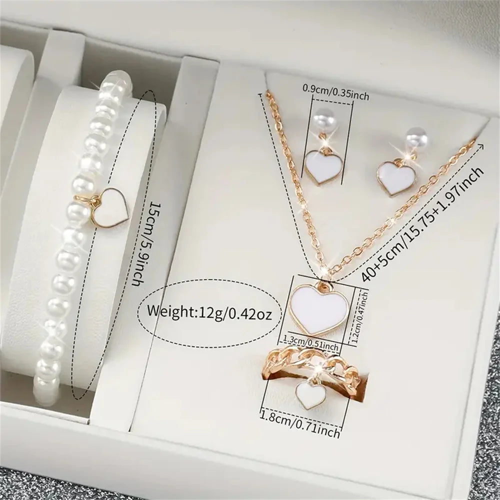 6PCS/Set Women's Watches Casual Silicone Band Analog Quartz Watch Heart Pearls Jewelry Set(Without Box)