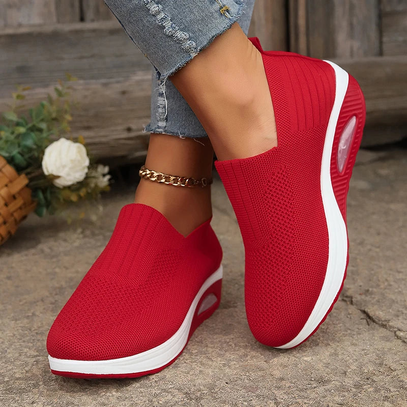 Breathable Knit Wedges Sneakers Woman Spring Autumn Slip On Platform Sport Sneakers Woman Plus Size Thick Sole Walking Shoes