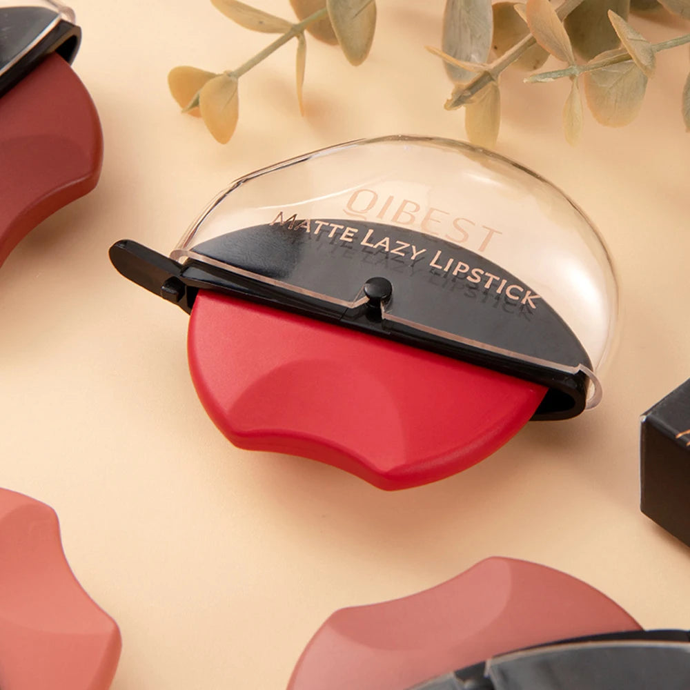 QIBEST Lip-shaped Lipstick Makeup Lazy Lipstick Velvet Matte Moisturizing Lip Gloss Waterproof Non-stick Cup Long Lasting Makeup