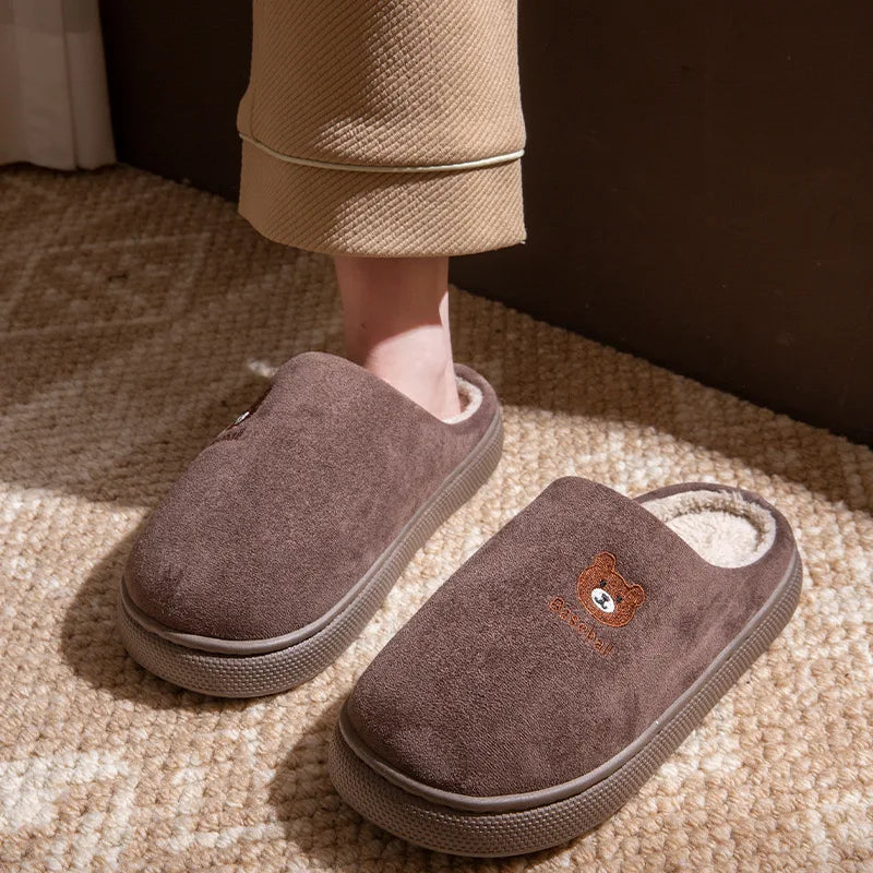 Winter Women's Indoor Slippers Warm Soft Soled Comfortable Outdoor Non Slip Suitable for Couples Cute Bear Bedroom Home Shoes