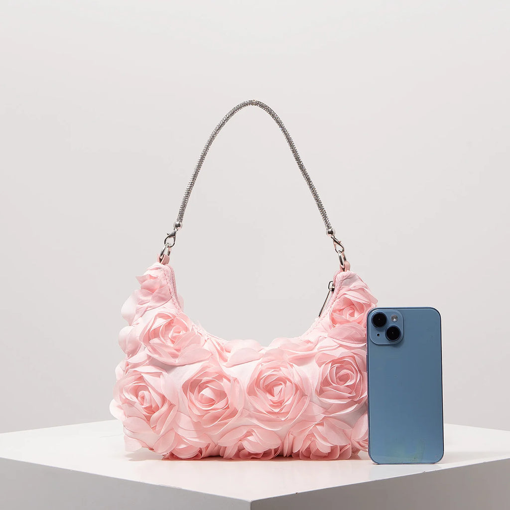 Rose Flower Shoulder Bag, Prom Dresses for Women, Sequin Bag, Luxury Handbag, Elegant Bag for Women, Wedding Items (Random Pattern)