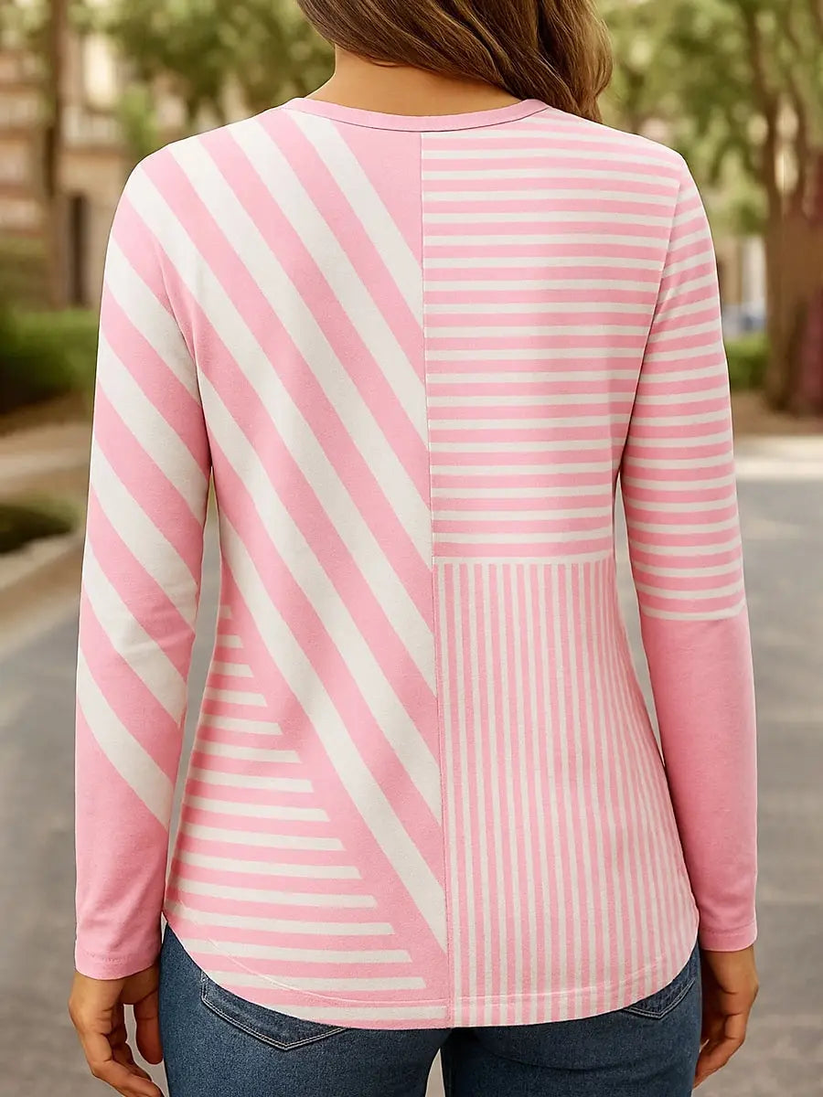 2025 Women's T-Shirt Graphic Geometric Striped Elegant Fashion Tee Long Sleeve T-shirts V-Neck Regular Tops Pullover Fall Winter