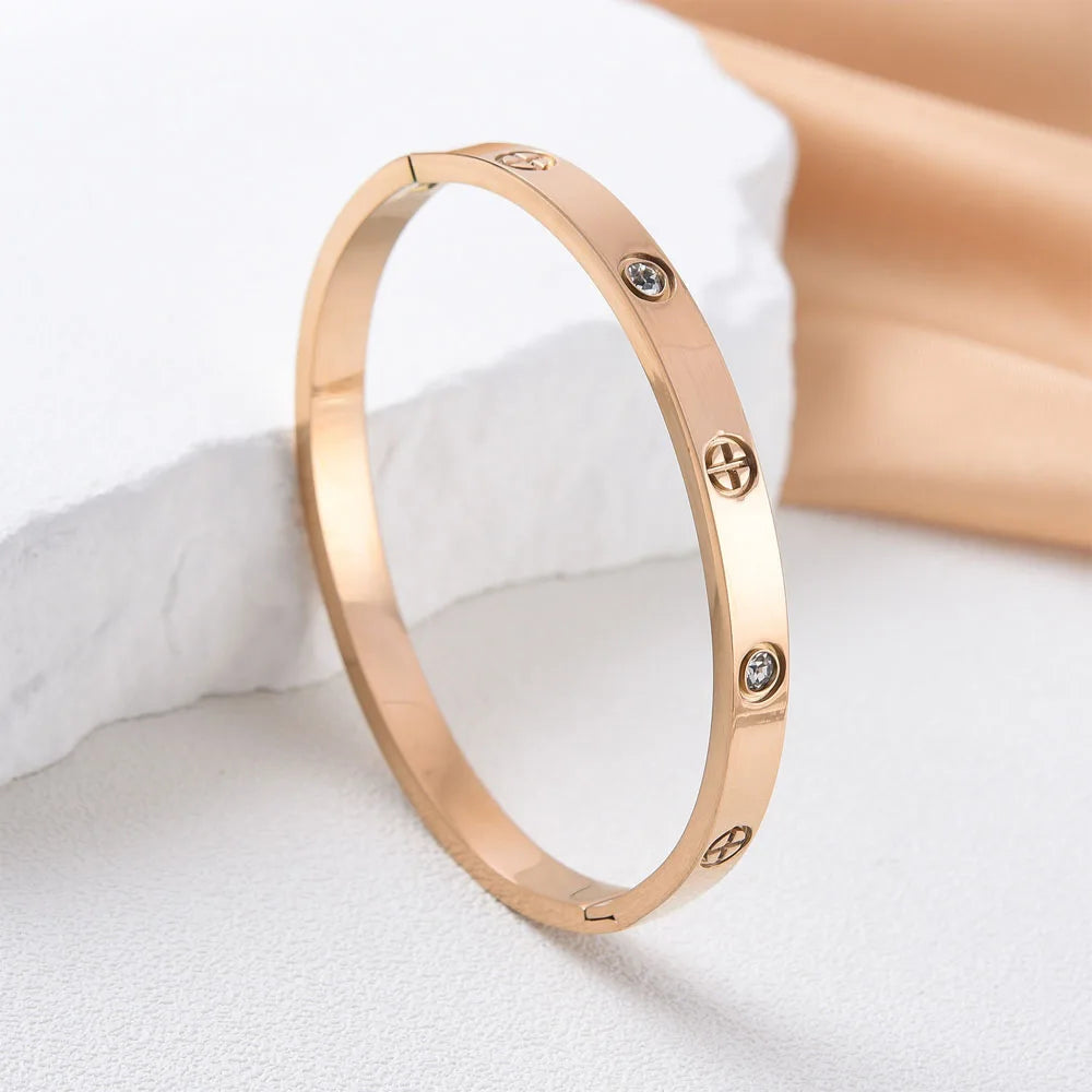 Waterproof Stainless Steel Cross Bangle for Women New Trend Couple Bracelet Luxury Jewelry Accessories Wedding Party Gift