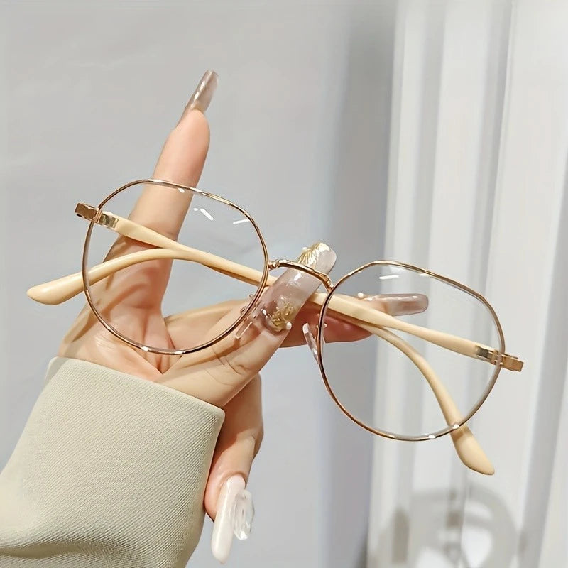 【+100~+400】Simple Classic Round Metal Frame Women'S Reading Glasses Suitable for Daily Reading and Wear Glasses