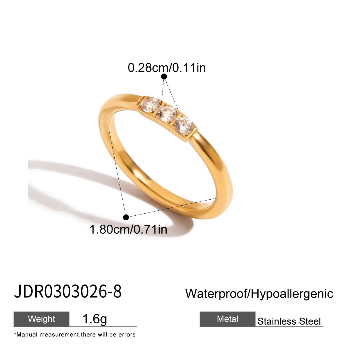 Uworld Minimalist 18K Gold Color Plated Stainless Steel Geometric Zircon Flower Ring Stackable Texture Ring Women's Jewelry