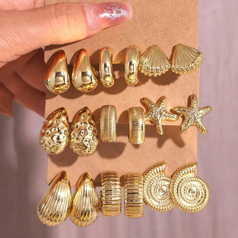 18 Pcs/Set Fashion Water Drop Earring For Women Vintage Exaggerated Geometric Twist Hoop Earrings Personalized Jewelry Gifts New