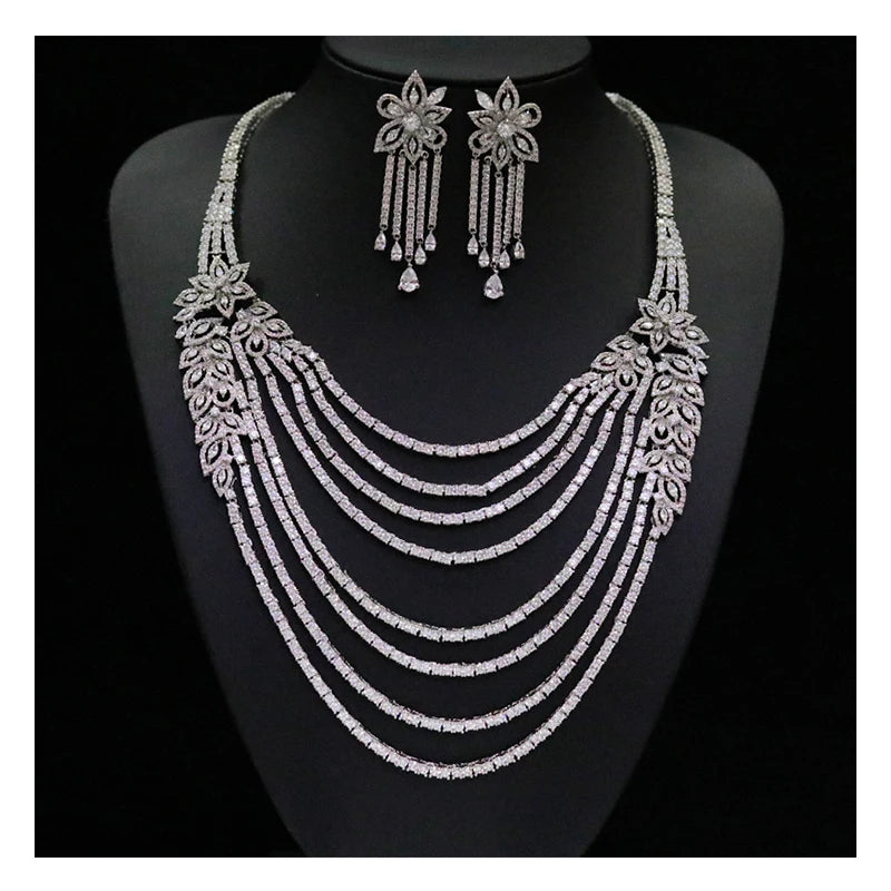 Luxurious 8-layer pendant Long Tassel Jewelry Sets Exaggerated Ladies Dubai Nigeria Crystal Necklace Party Wedding Accessories
