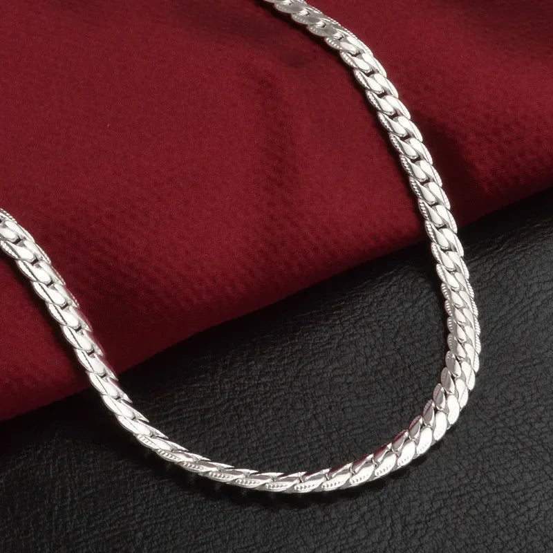 925 Sterling Silver 6MM Full Sideways Chain Necklace for Women Men Fashion 8/18/20/22/24 Inch Jewelry Sets Wedding Jewelry Gift