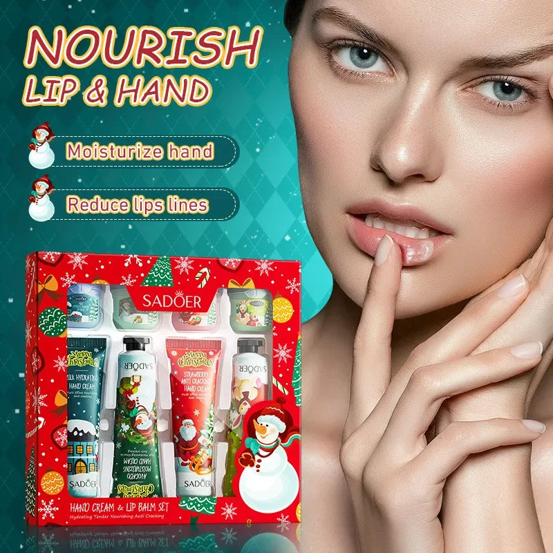 SADOER Christmas Moisturizing Repair Anti-Cracking Hand Cream + Lipstick Combination Kit moisturizing nourishing lip balm